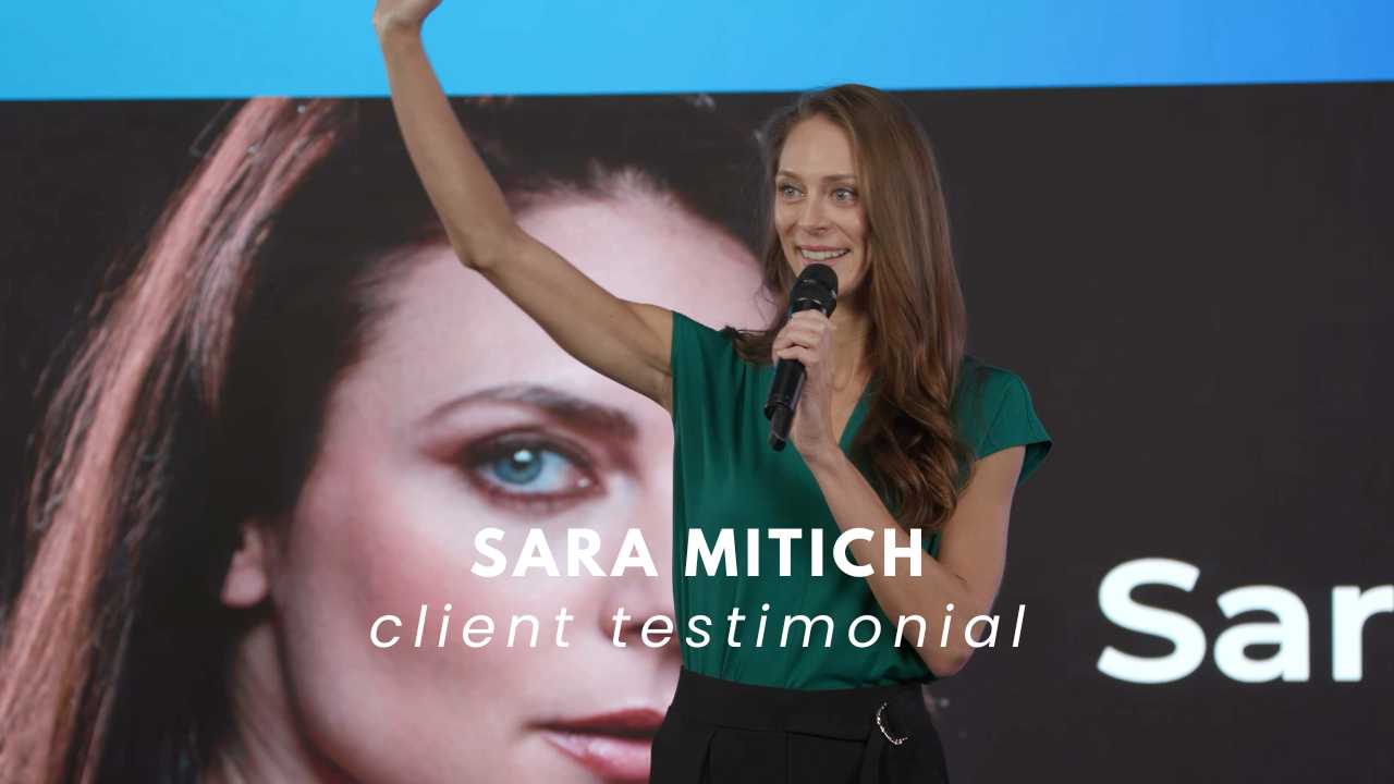 speaker on stage for client testimonial