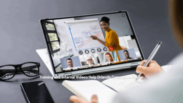 Employee viewing professional training video produced in Orlando