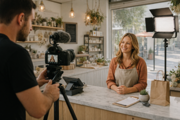 Professional video production filming a small business owner in Orlando