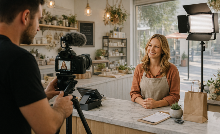 Professional video production filming a small business owner in Orlando